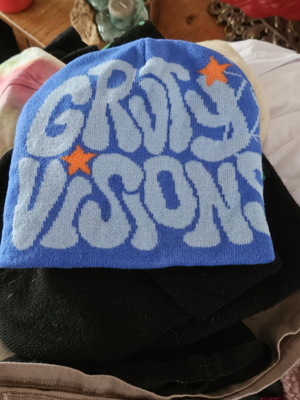 Grvty Visions Hat Knit Beanie Hat Psychedelic Spider Web Graphic Unisex OS
